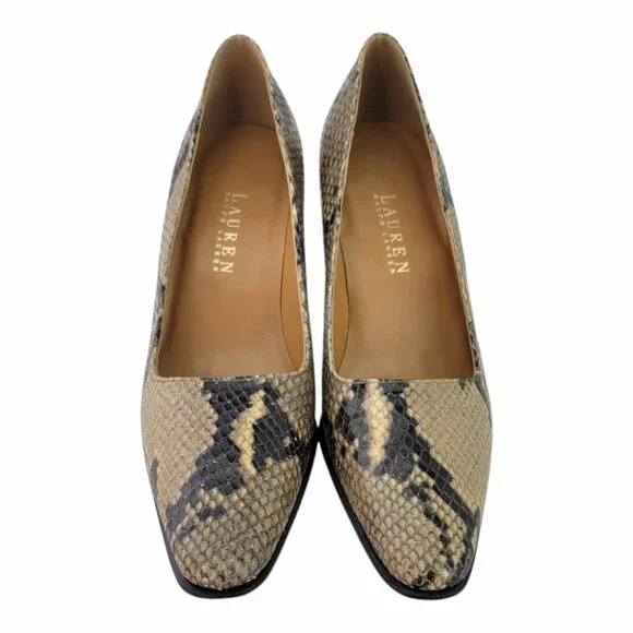 Lauren Ralph Lauren Snake Embossed Leather Pumps Women's Sz 7b - Picture 3 of 11